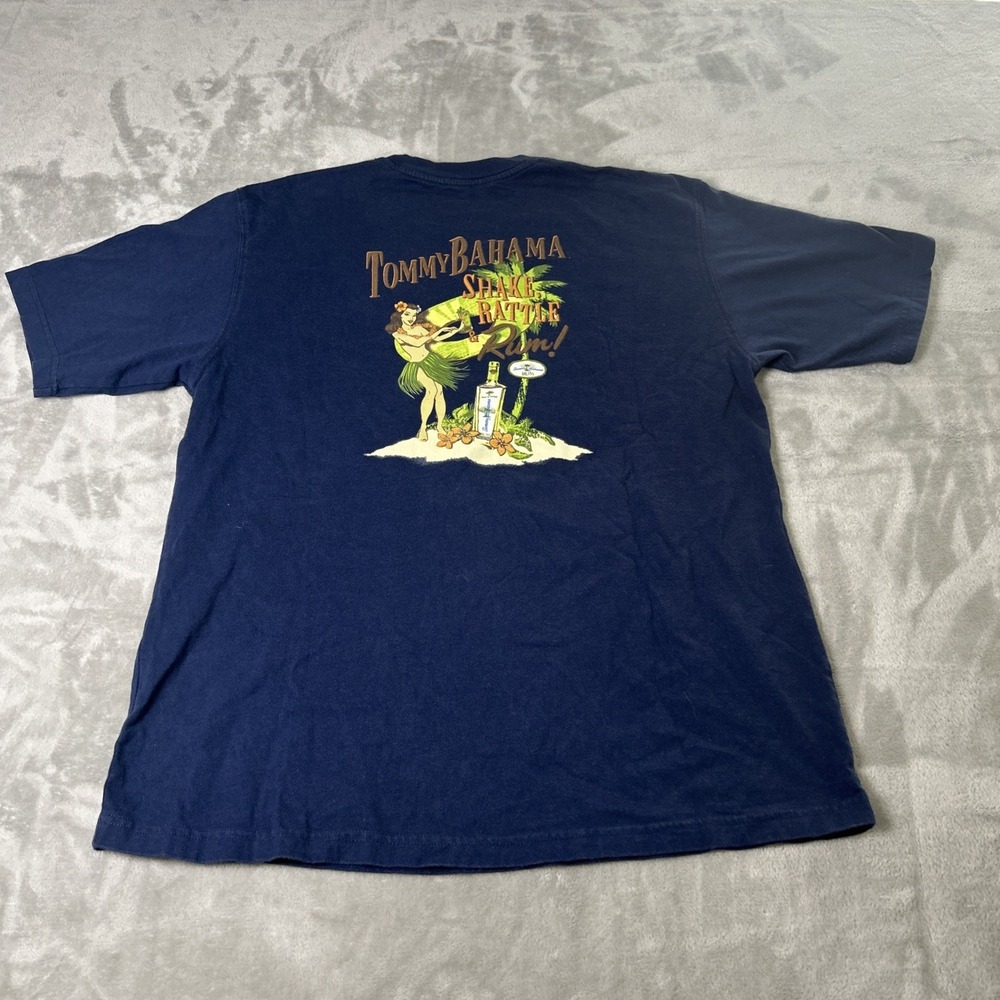 Tommy Bahama Relax Mens L Shake Rattle Rum Graphic T Shirt Blue